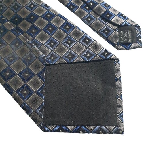 Platinum Designs Men Silk Tie With Blue Gray Geometric Designer Office Gift - Picture 5 of 5